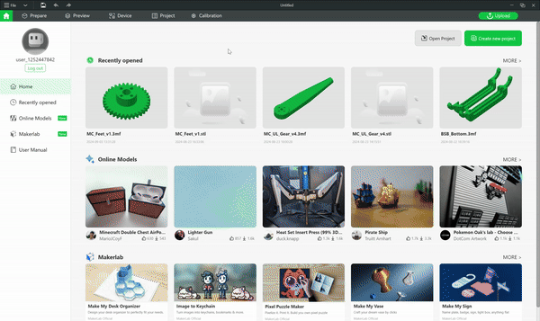 GIF of using the bambu lab software